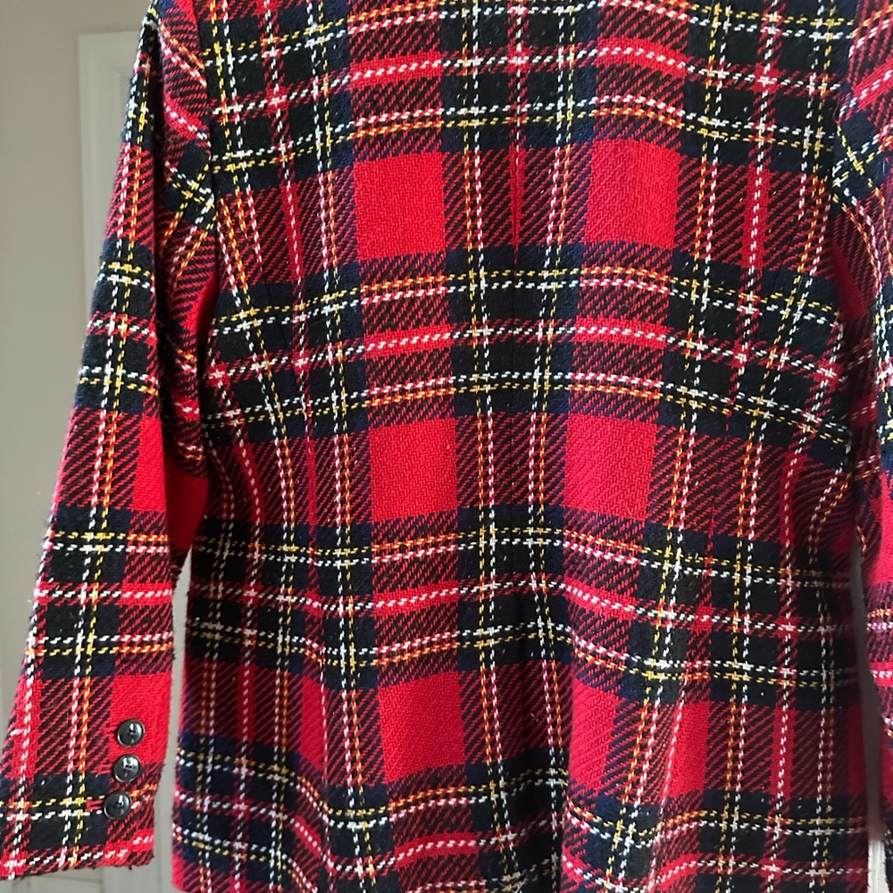 Talbots Red and Black Plaid Blazer with Tailored Silhouette - Picture 3 of 5
